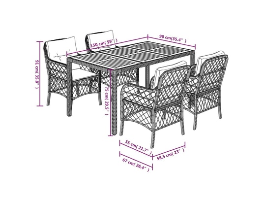 VIDAXL - Ensemble table et chaises Ensemble à manger de jardin 5 pcs coussins gris résine tress...