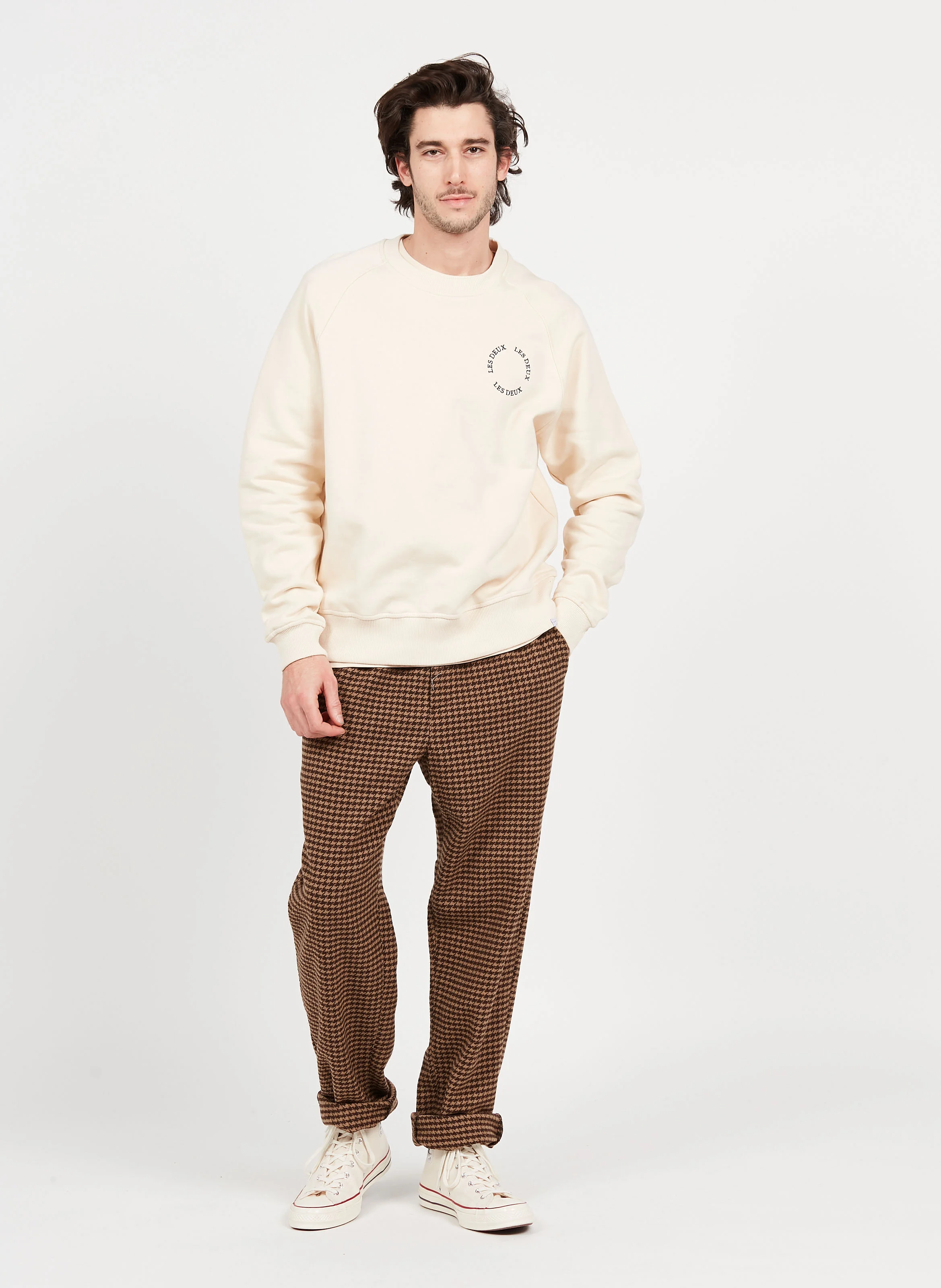 Sweat col rond regular-fit brodé en coton | Beige