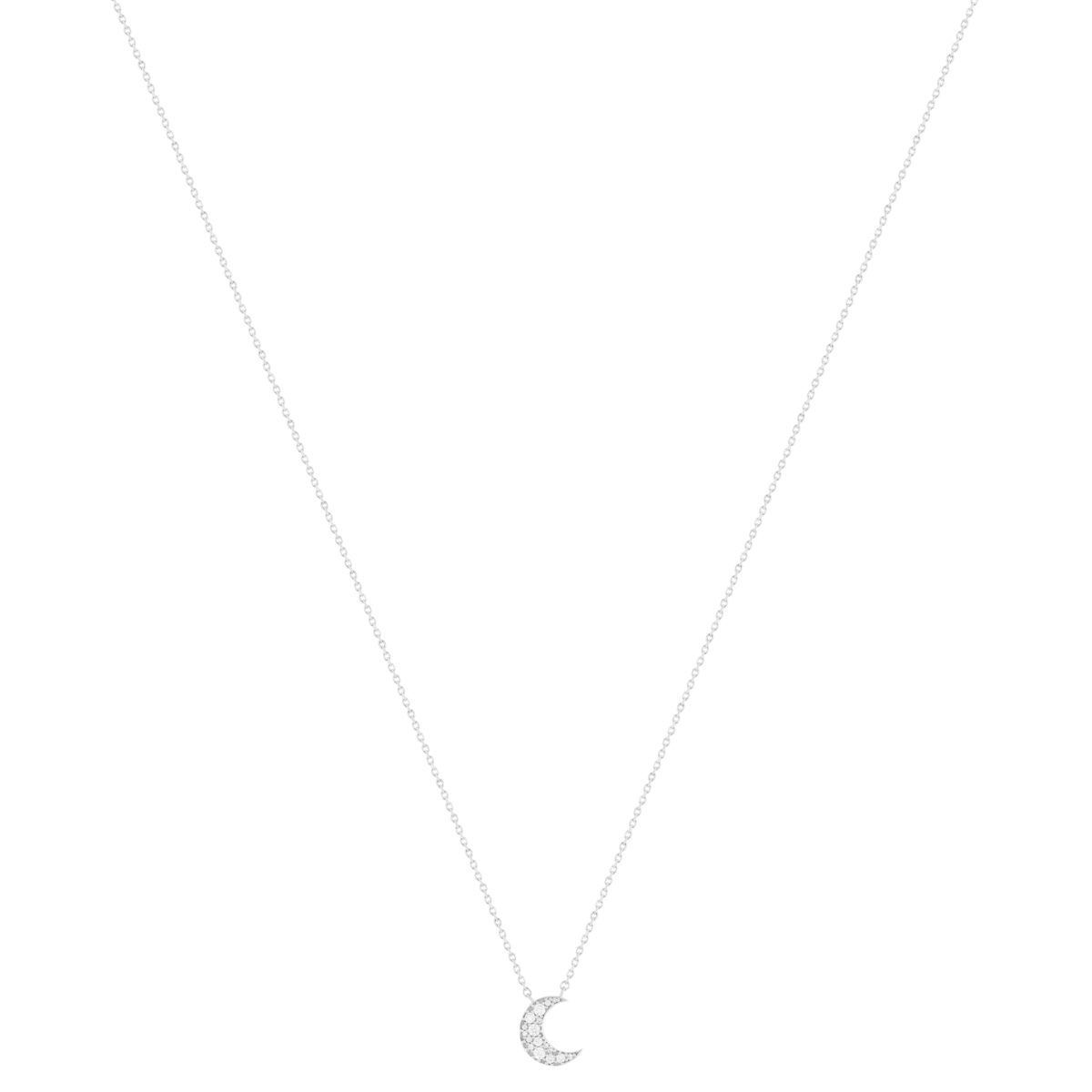 Collier argent 925, motif lune zirconias 45 cm