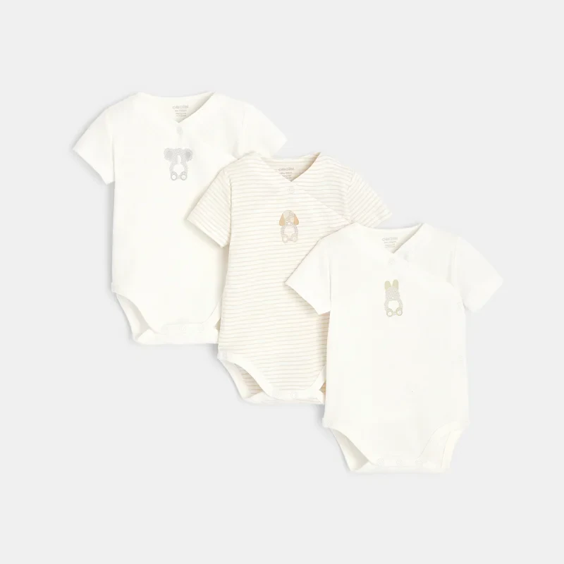 Body croisé manches courtes (lot de 3) blanc naissance Blanc