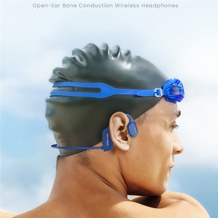 Open-Ear Knochenschall Bluetooth Kopfhörer für Wassersport mit 8GB Speicher MP3 Player / Nackenbügel / Wasserdicht (IP68) - Blau
