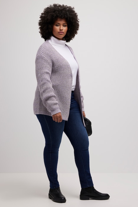 Strickjacke, Metallic-Effekt, Oversized, Patentstrick