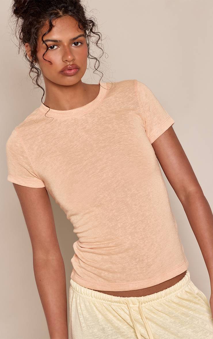 Pêche T-shirt En Jersey Slub À Manches Courtes