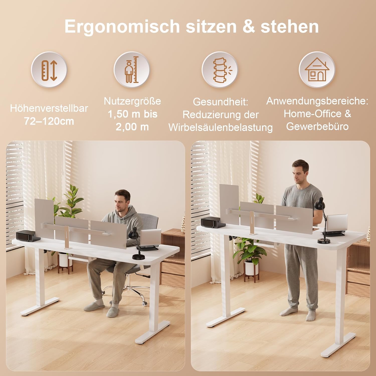 Homall Höhenverstellbarer Schreibtisch Elektrisch Gestell mit 2 Motoren, Elektrisch Schreibtisch bis 100KG, 2-Fach-Teleskop, Tischgestell mit Memory-Steuerung, Kollisionschutz Funktion, Weiß