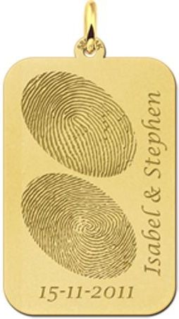 Gouden hanger dogtag twee vingerafdrukken Names4ever