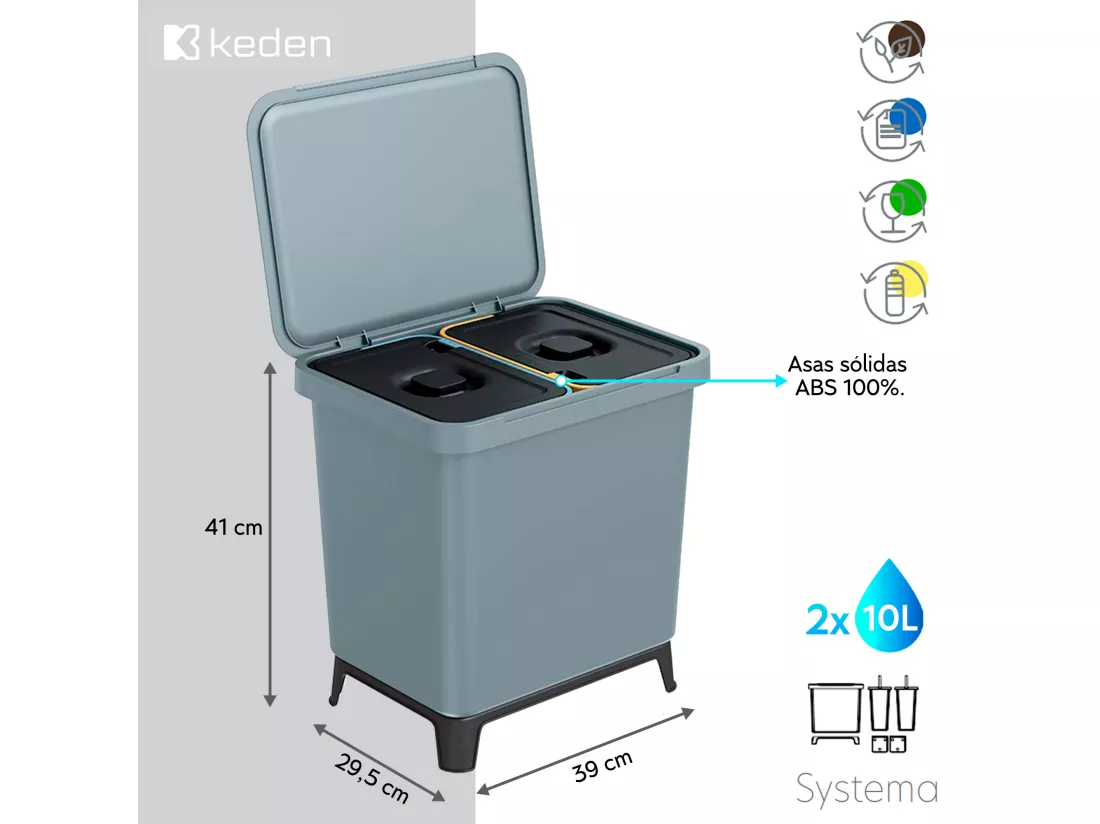 Système de classificateur de recyclage gris 2x10L Keden 39x29x41