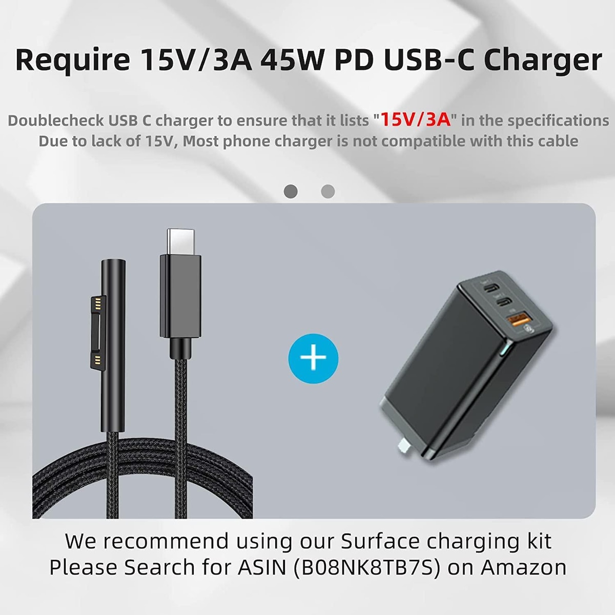 NÖRDIC 1m Ladekabel for Microsoft Surface 15V3A 45W