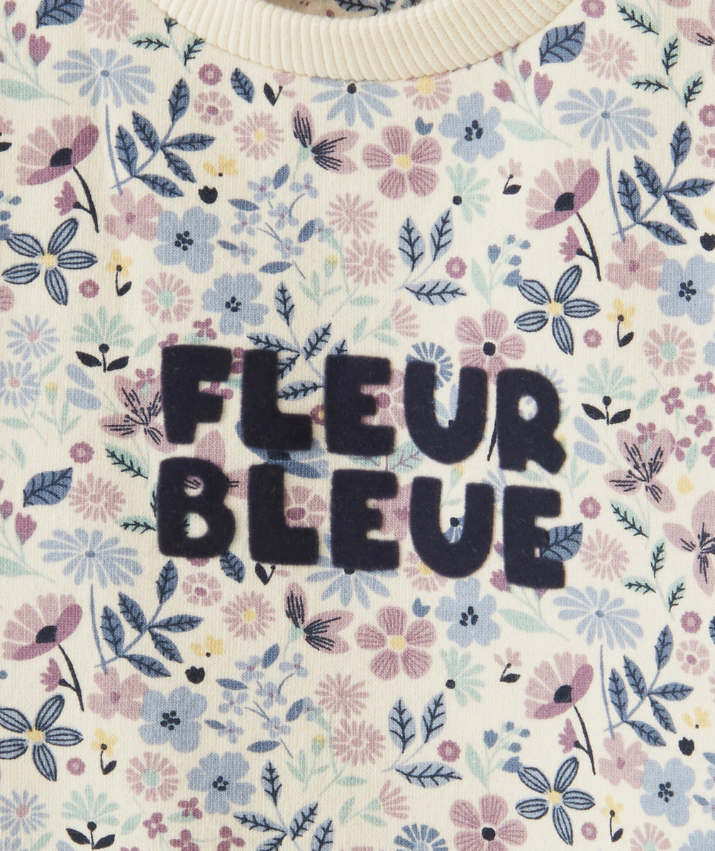 ROBE BÉBÉ FILLE EN BI-MATIÈRE DENIM ET IMPRIMÉE FLEURI