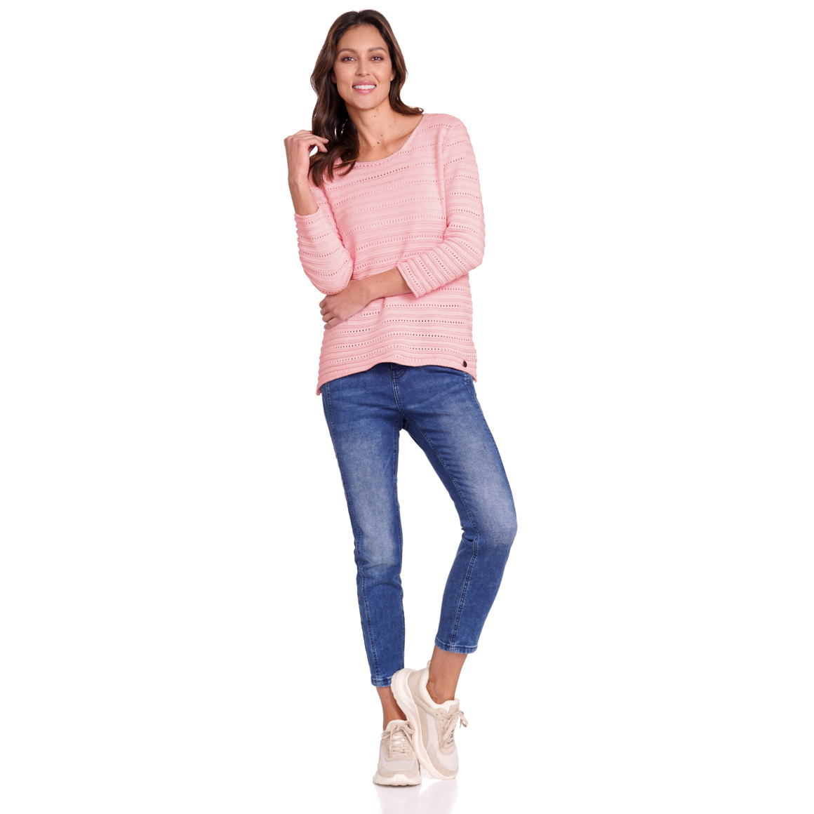 Gina Benotti Damen Strickpullover mit Lochmuster rosa