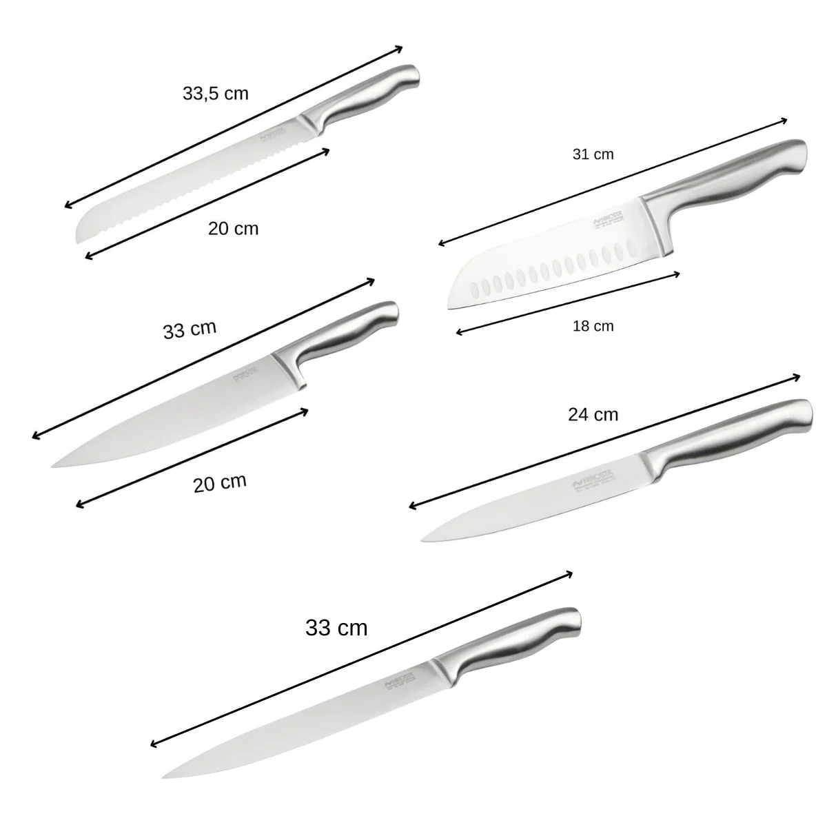 Ensemble de 5 couteaux de cuisine professionnels en inox Star
