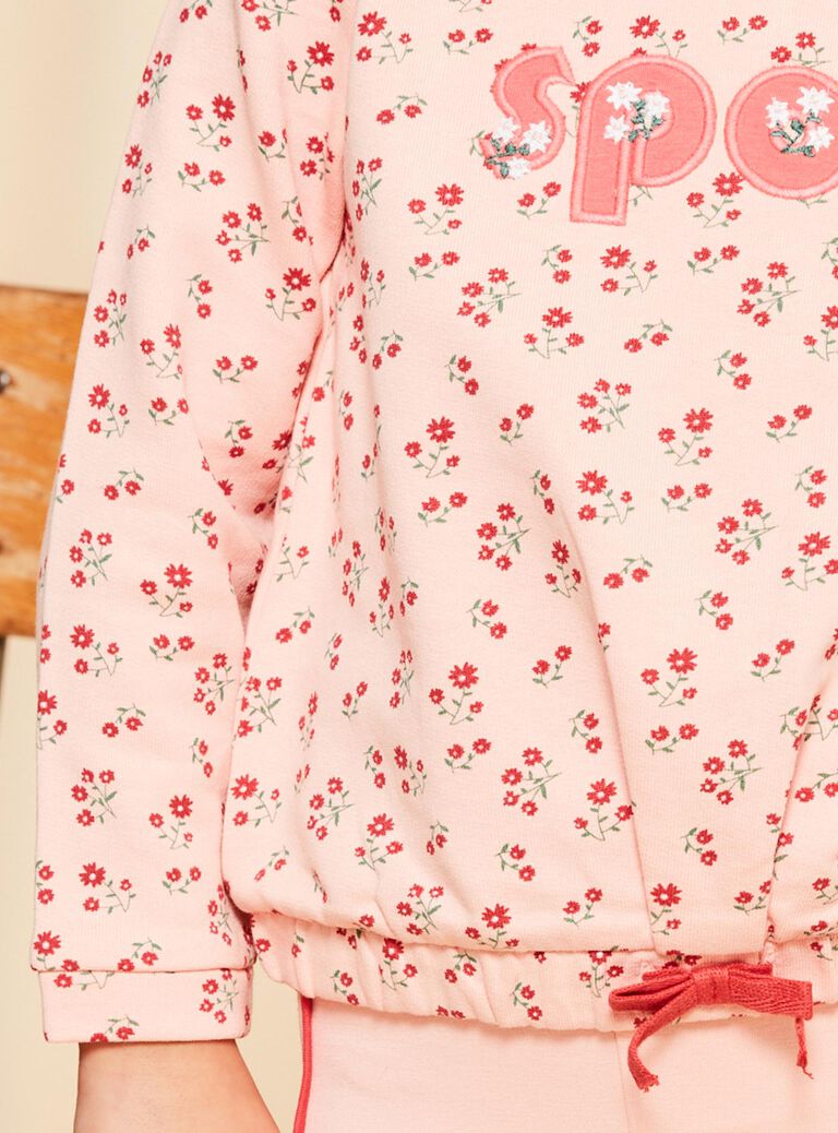 Sweat Sport rose à fleurs