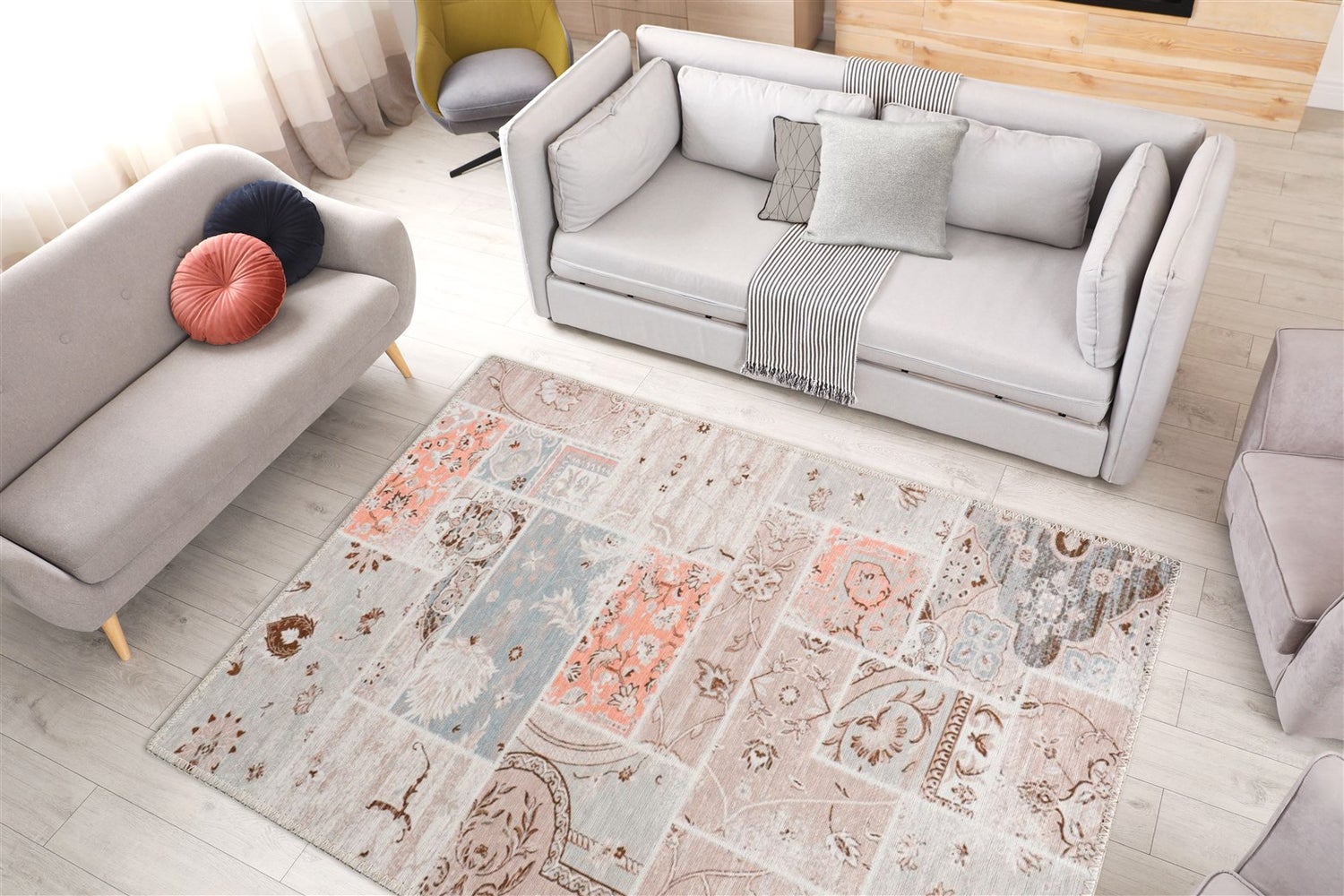 Platpolig vloerkleed Paradisia Multi vintage design, used look, patchwork design 80 x 150 cm