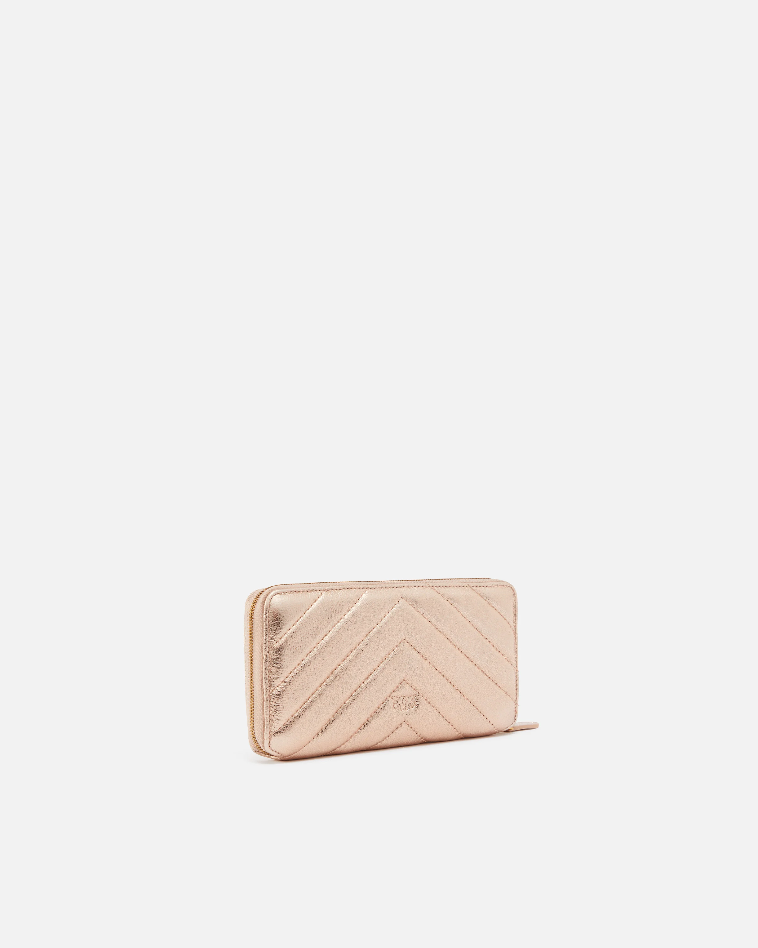 Portefeuille rectangulaire matelassé métallisé | Rose