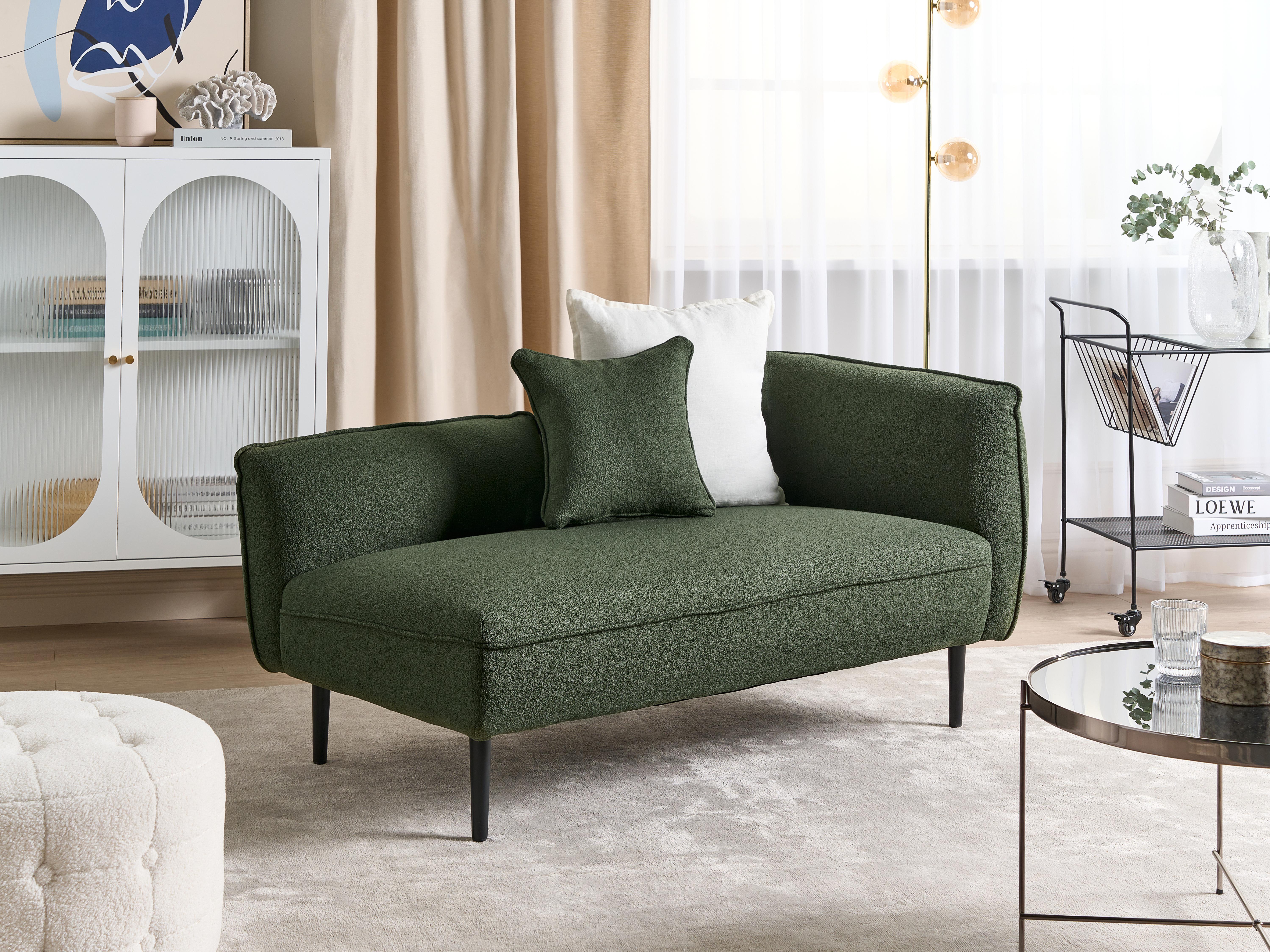 Rechtszijdige chaise longue CHEVANNES Bouclé Donkergroen
