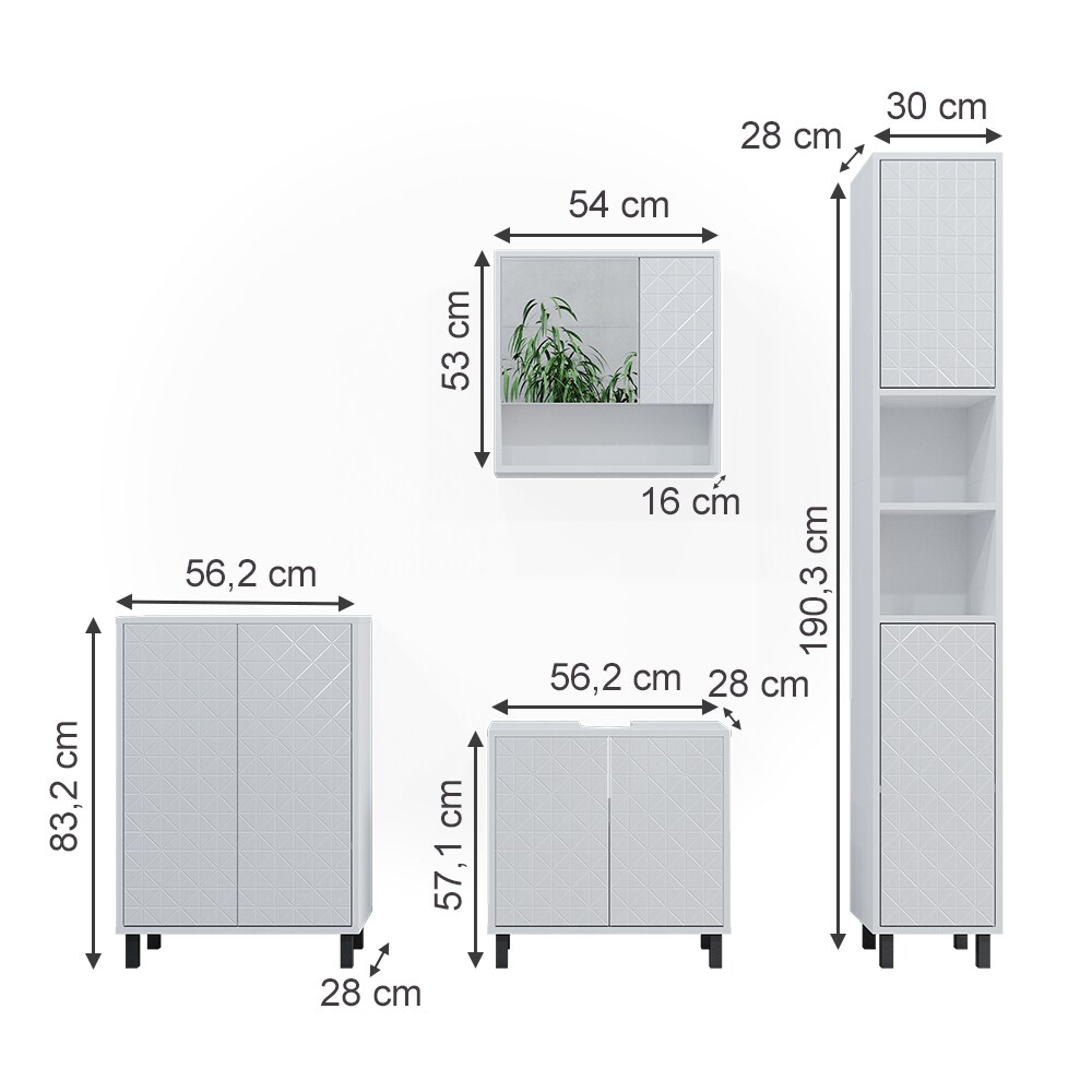 Vicco Badmöbel-Set Agasta weiß, Badezimmerschränke 3D Optik