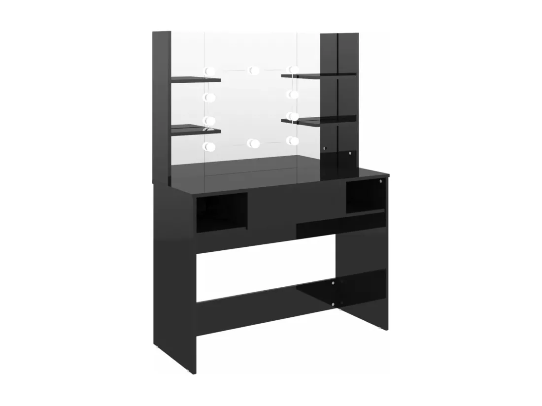 Table de maquillage avec éclairage LED MDF Noir brillant