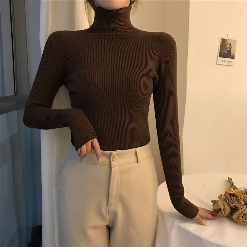 Robynn - Geribbelde top met lange mouwen en coltrui