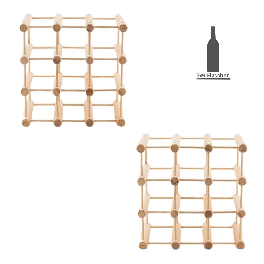 PROREGAL Modulair Wijnrek Vinotega Mod HxBxD 36 x 36 x 24 cm 2 x 9 Flessen Massief grenenhout Natuurlijk