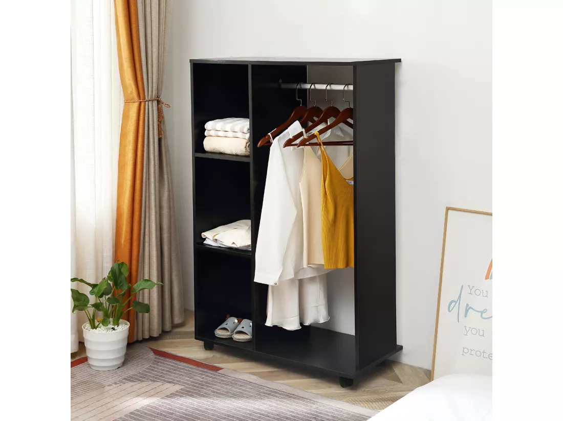 Armoire penderie armoire de rangement mobile panneaux de particules noir