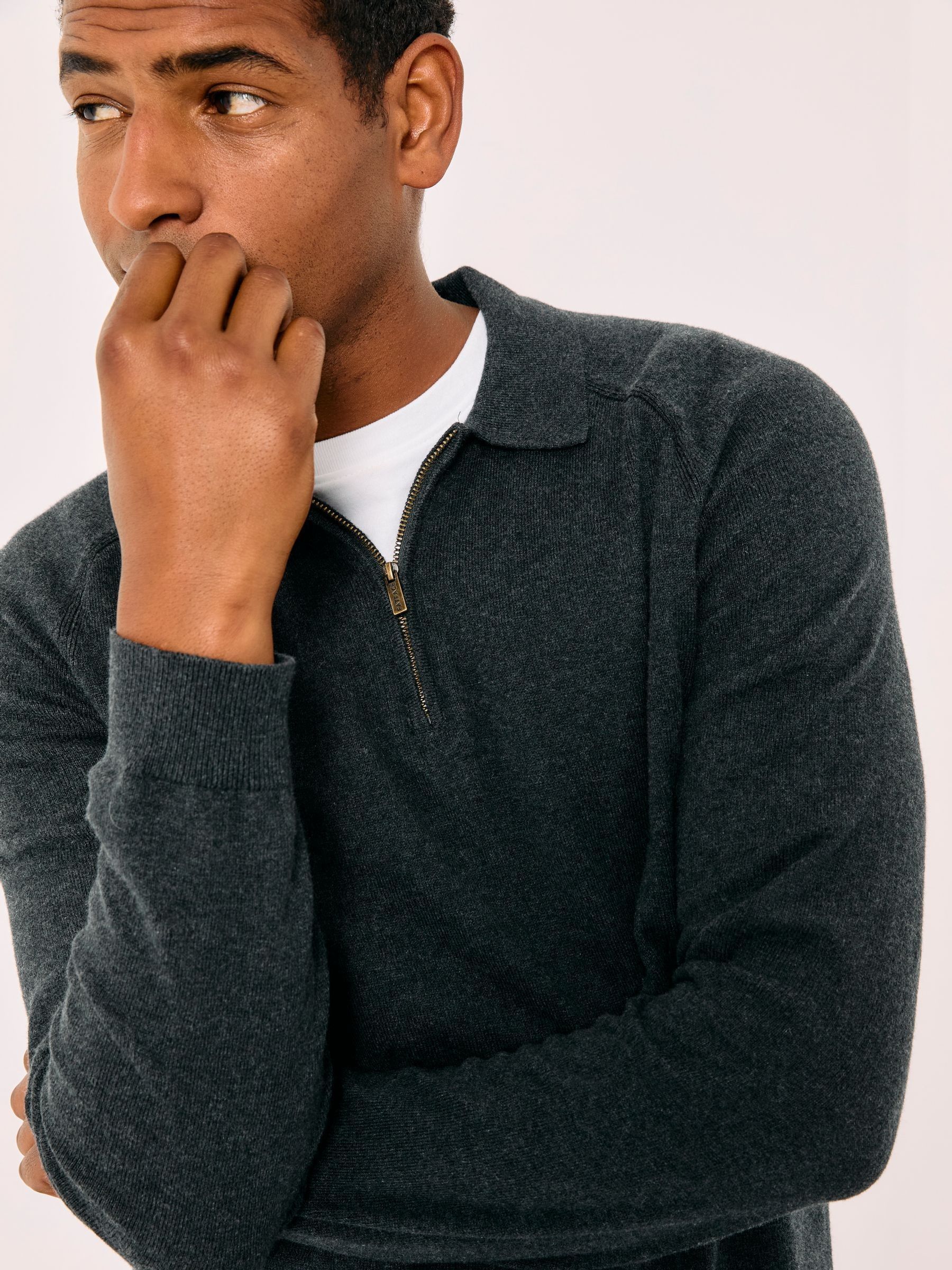 Antraciet - FatFace Zip Collar Knitted Polo Jumper