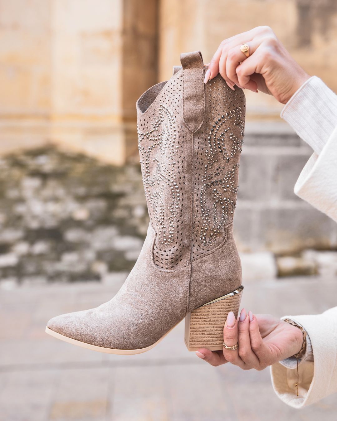 Bottes femme taupe santiags à talon - Nesrine