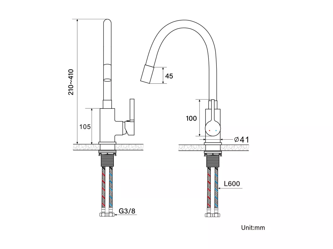 2pcs Robinet de Cuisine Flexible Bec Haut Orientable Librement Mitigeur Évier Laiton Robinet Evier Monotrou à Eau Chaude et Froide,Blanc