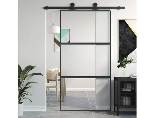 VIDAXL - Porte verre Porte coulissante noir 102,5x205 cm verre trempé aluminium