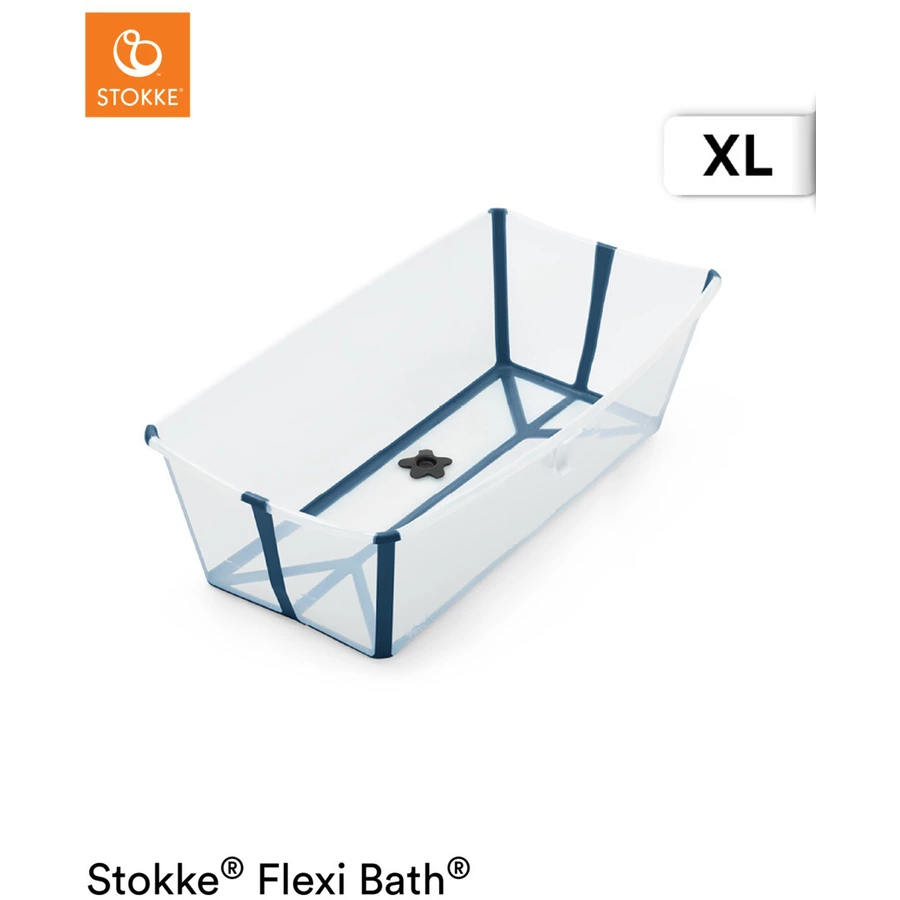 STOKKE® Badewanne Flexi Bath XL™ extra groß transparent blau mit hitzeempfindlichem Stöpsel ab der Geburt