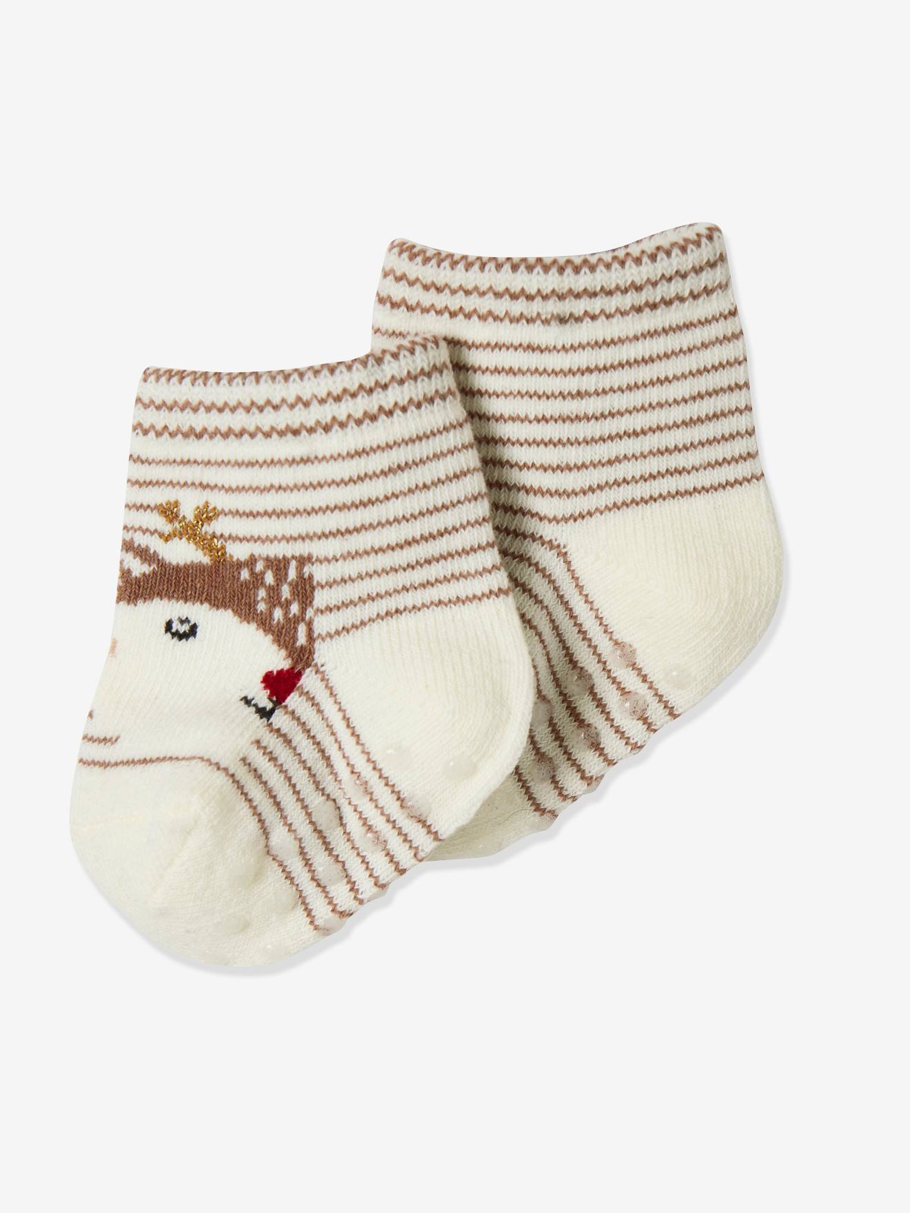 Conjunto de Natal para bebê menino, camiseta + calça + meias, marrom claro liso com estampas.
