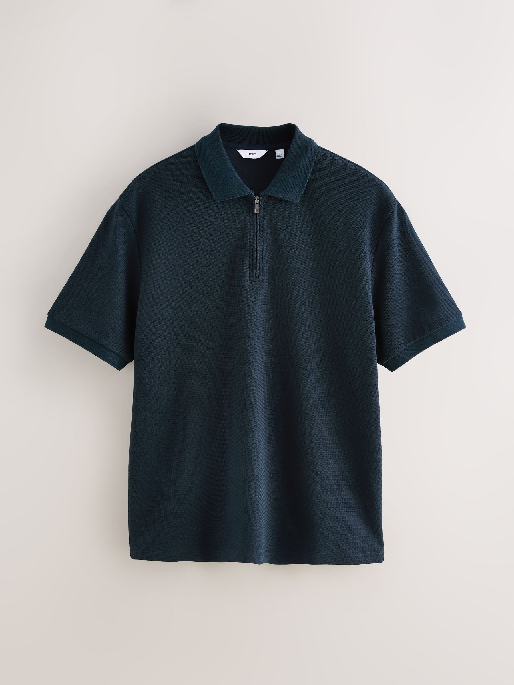 Donkerblauw - Smart poloshirt met textuur en rits