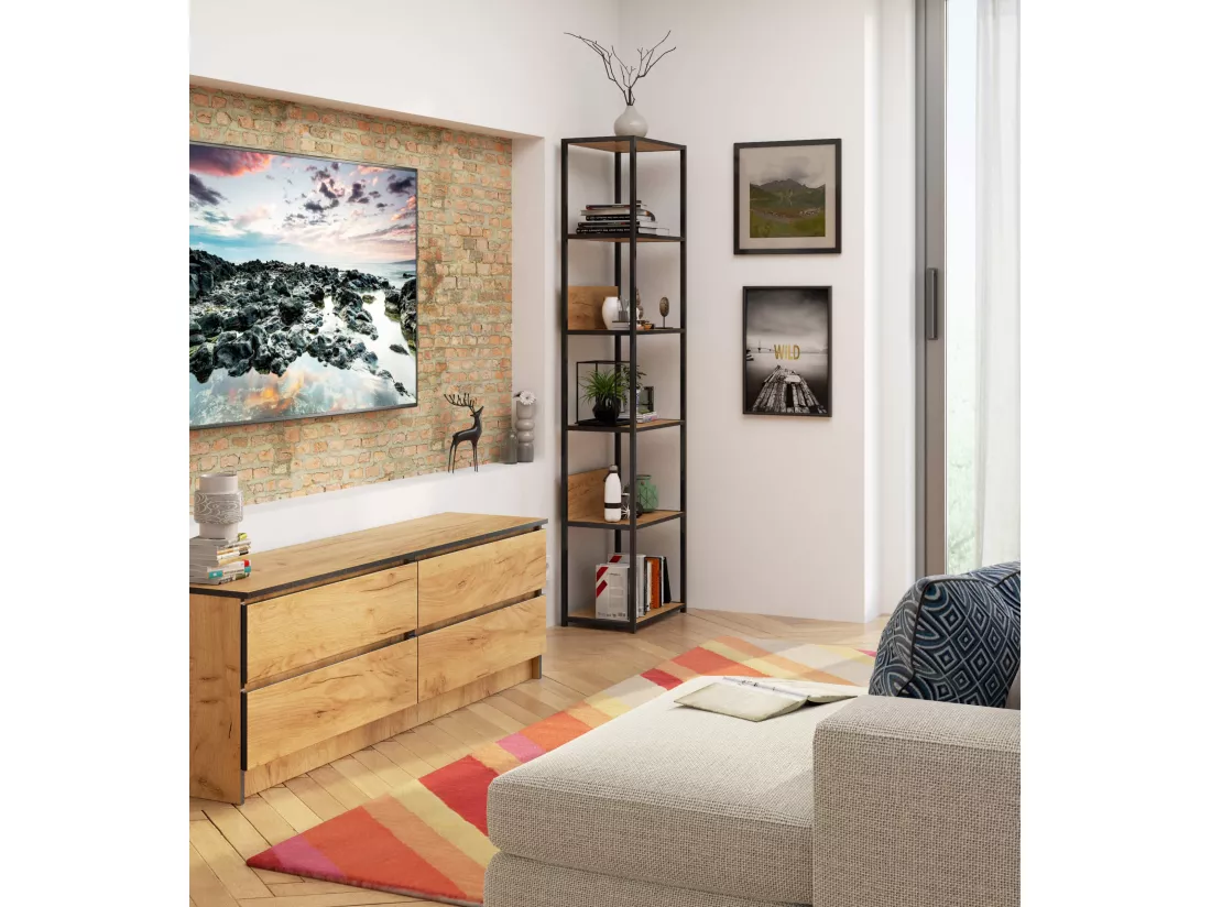 Étagère murale industrielle AKORD Noire - Chêne Craft 50 cm 6 étagères 50x32x192 cm