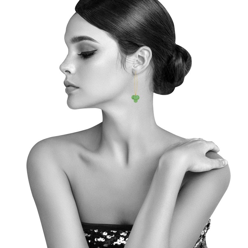 Boucles d'Oreilles Grand Crochet Laiton et Bouquet de Perles de Verre