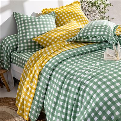 Linge de lit gaze de coton esprit vichy - BECQUET CRÉATION
