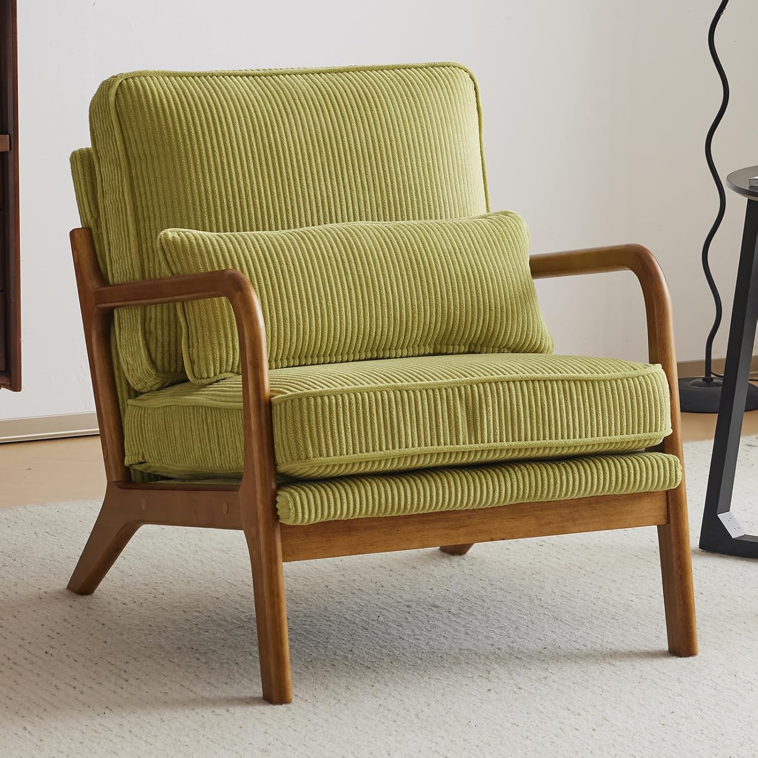 Bonnlo Sessel Gepolsterter Cocktailsessel, Moderner loungesessel, Ohrensessel für Wohnzimmer, Polsterstuhl mit Massivholz, Lesesessel, bis 200 kg belastbar, Cord-Stoff (Grün)