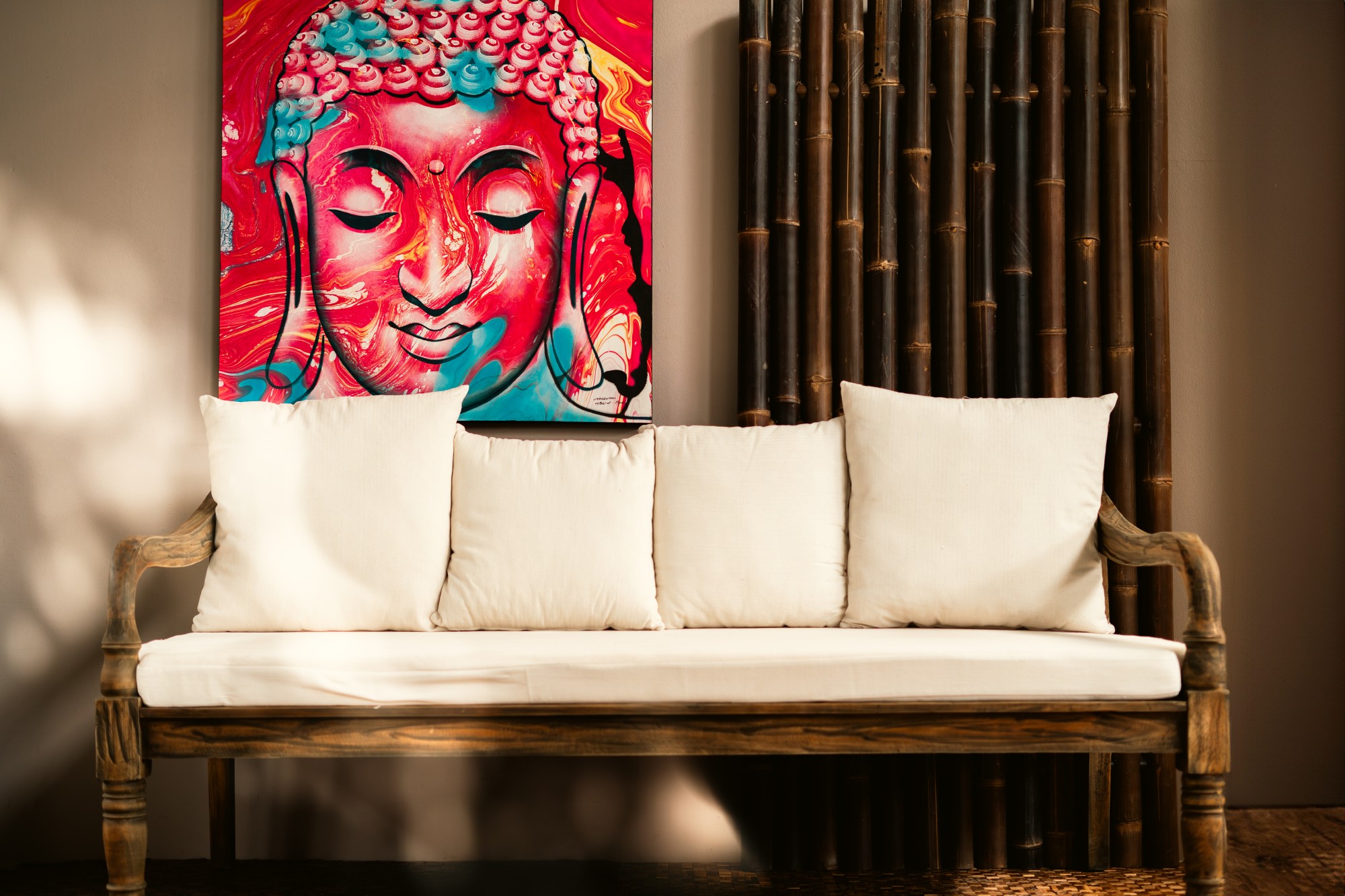Gemälde 'Buddha', Acryl auf Leinwand, H 120 cm, B 100 cm von fischer's lagerhaus
