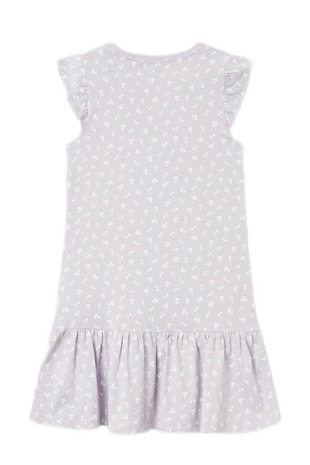 NAME IT A-lijn jurk NKFVIDA met all over print en volant lila/wit