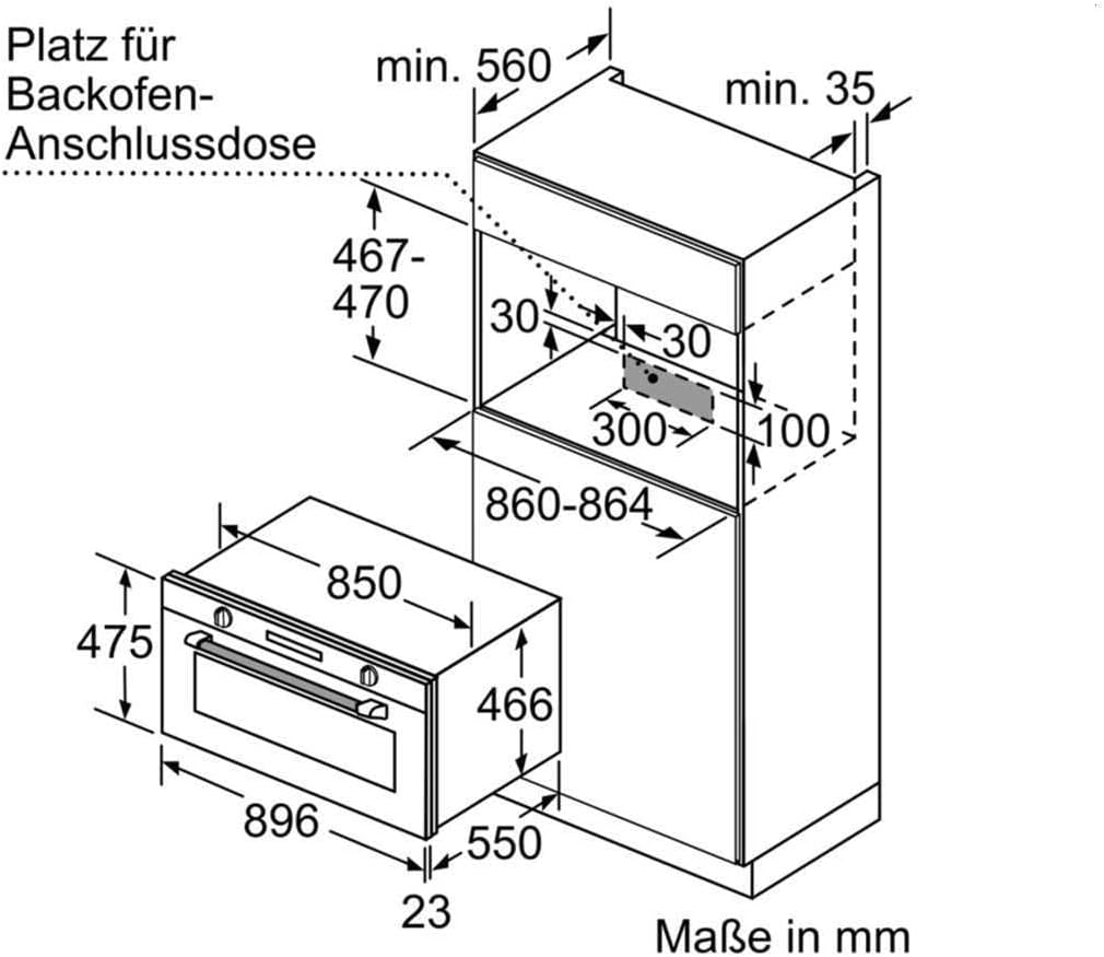 Bosch VBC5580S0 Serie 6 Einbau-Backofen, 48 x 90 cm extra breit, LCD-Touchdisplay, Versenkknebel, 1-fach ebenunabhängiger Teleskop-Auszug