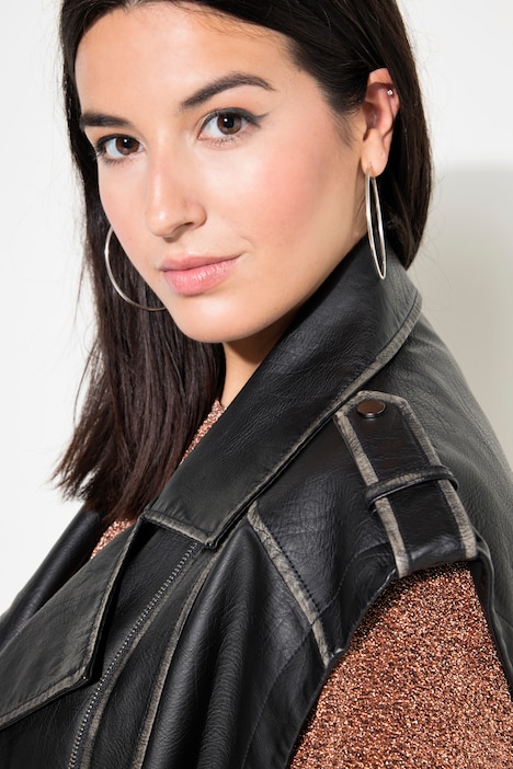 Weste, oversized, Bikerform, Lederoptik, Used-Look