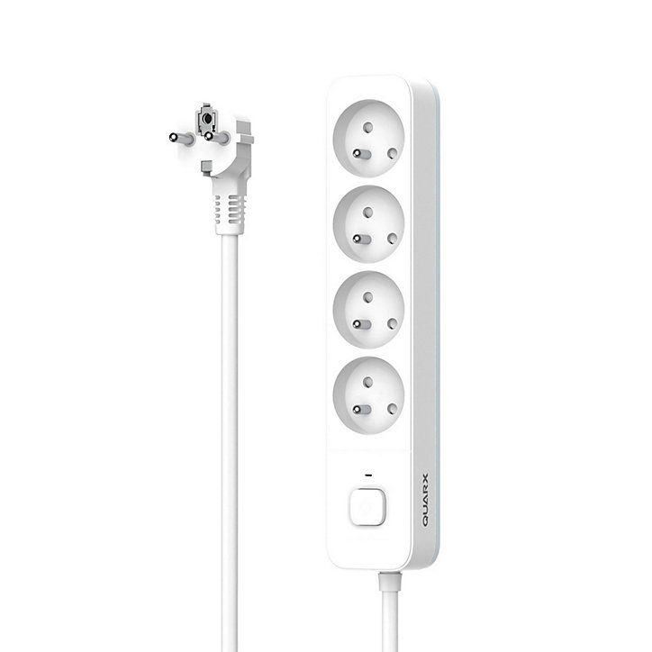 Multiprise 4 prises avec interrupteur blanc gris 2 m
