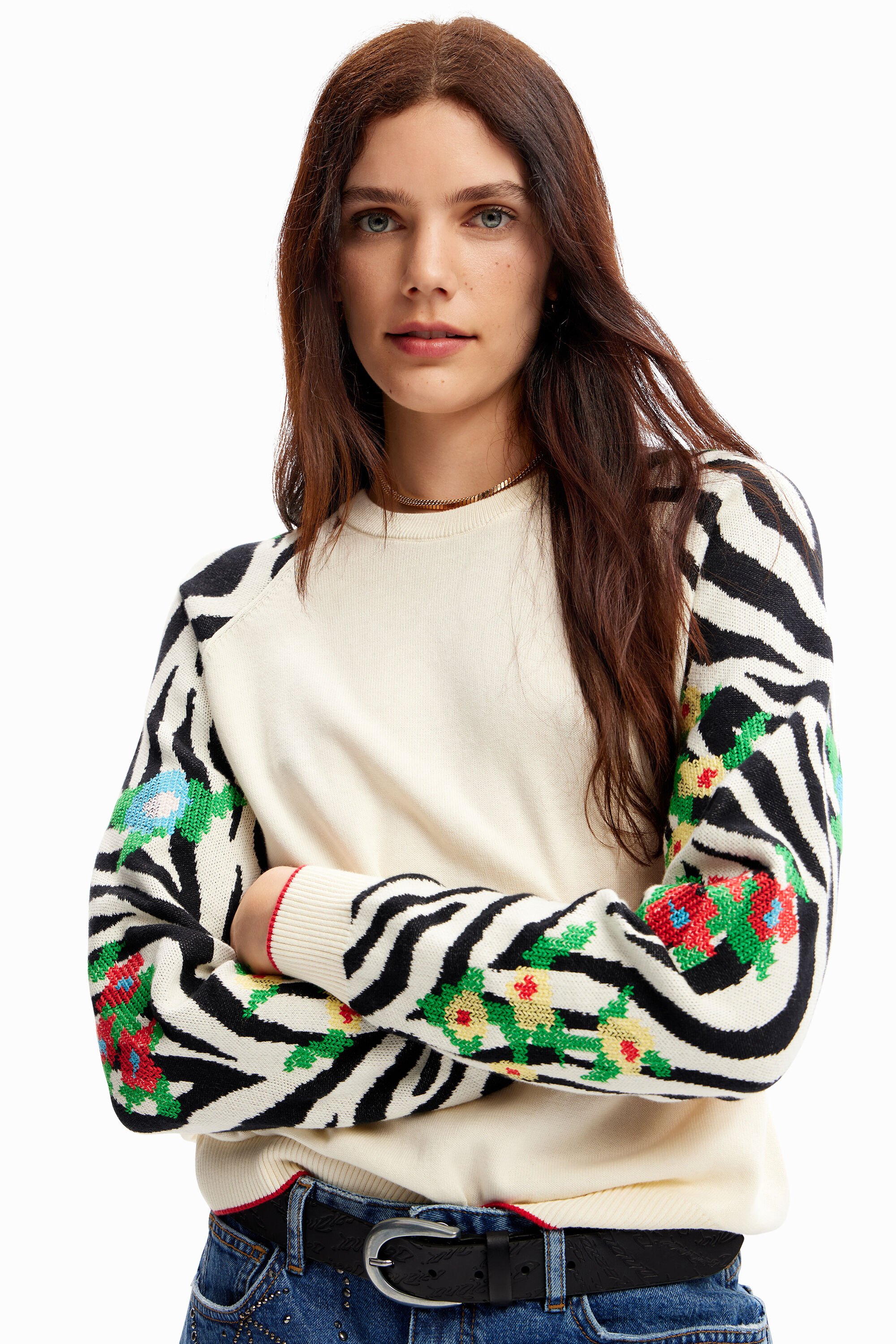 Pull zébré broderies