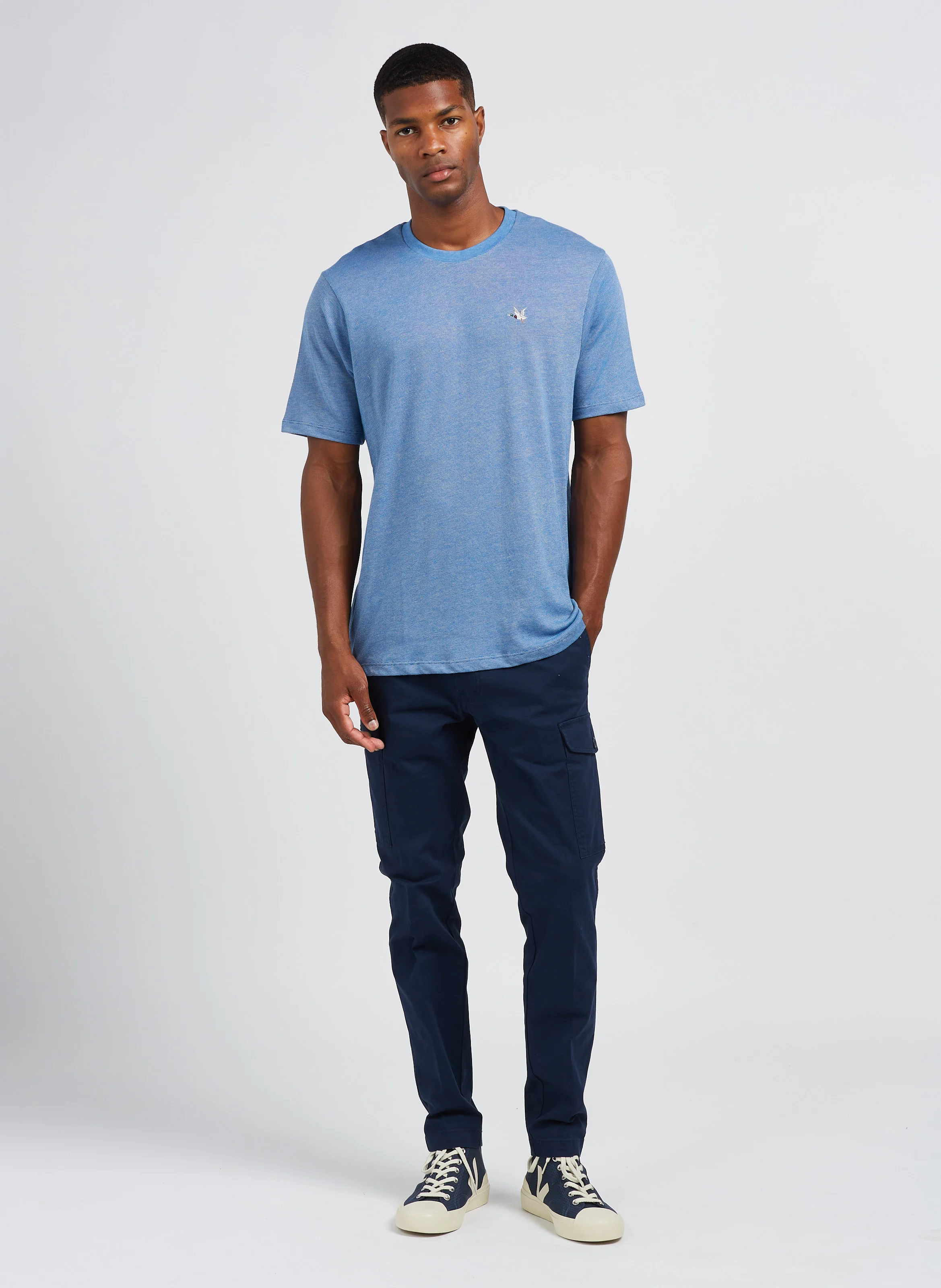 Pantalon slim en coton mélangé | Bleu