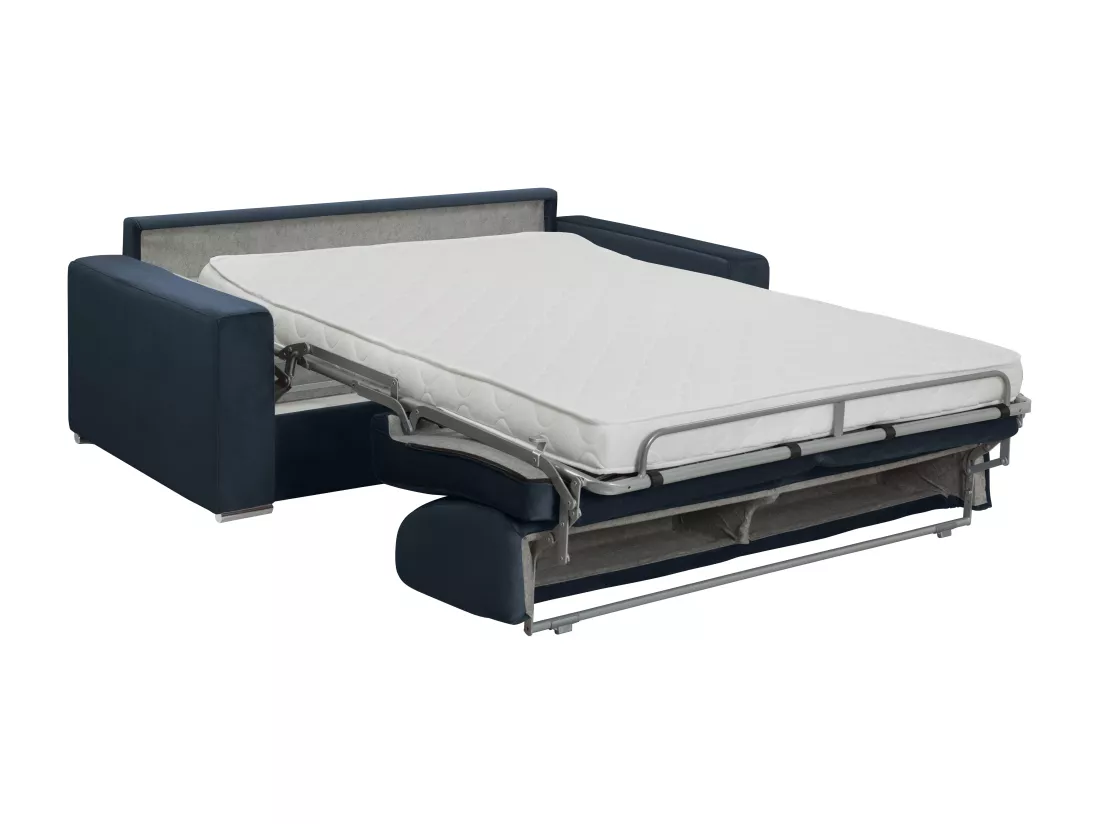 Canapé 4 places convertible express en velours bleu nuit - Couchage 160 cm - Matelas 14 cm CALITO