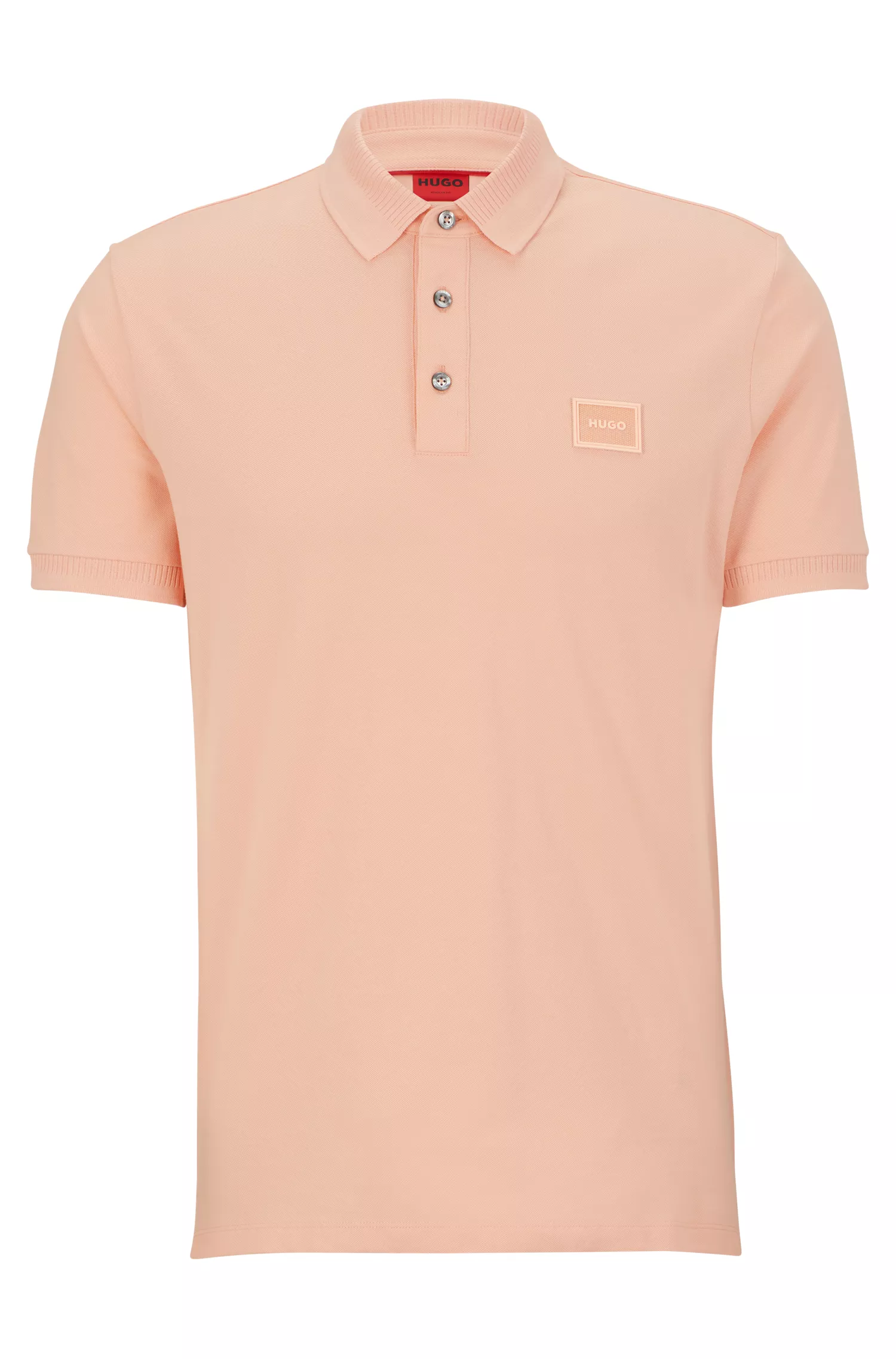 Camisa polo HUGO vermelha em piqué de algodão com corte slim e emblema com o logotipo.