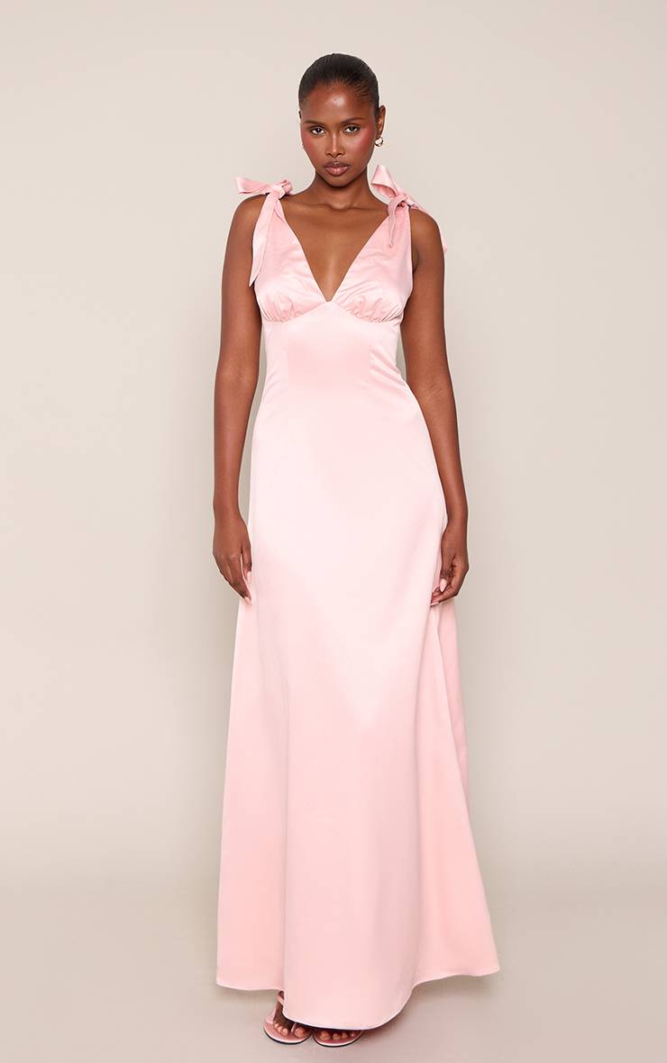 Rose Pâle Robe Maxi En Satin À Épaules Nouées