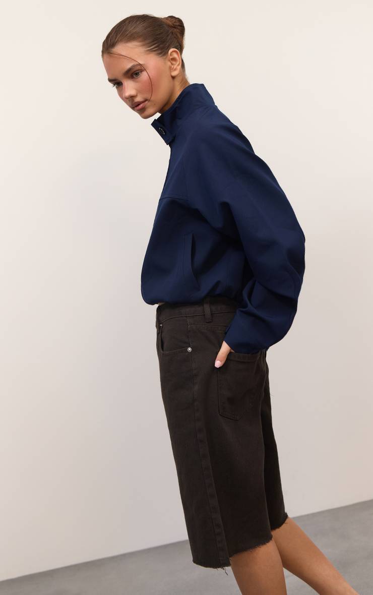 Bleu Marine Veste Bomber Ajustée