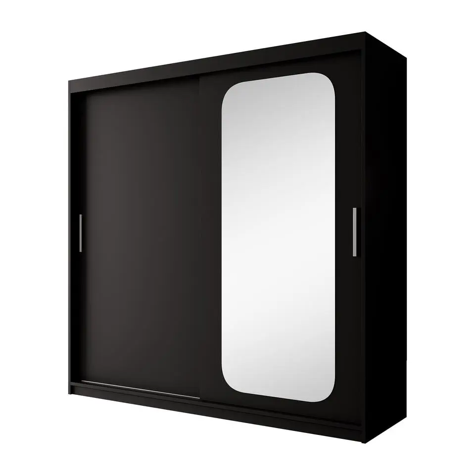Meubella - Kledingkast Pete - Zwart - 200 cm - Met spiegel