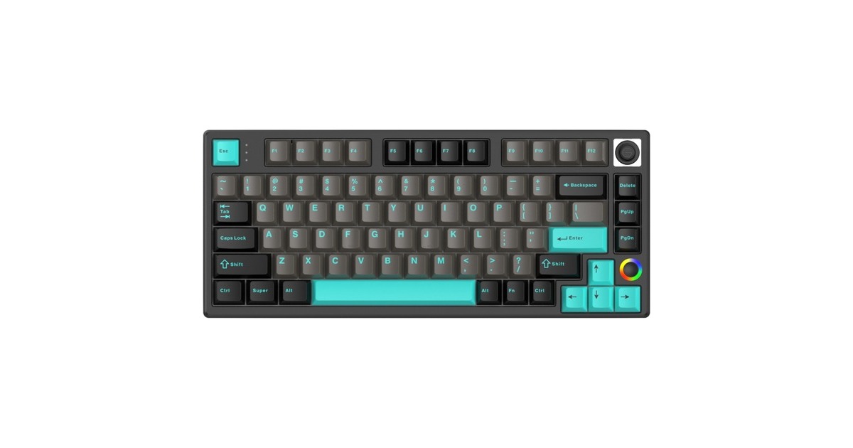 HelloGanssHS75T Obsidian, toetsenbord  (Zwart/grijs, US lay-out, Gateron Yellow, 75%, RGB leds, PBT Doubleshot keycaps, hot swap, 2,4 GHz / Bluetooth / USB-C)