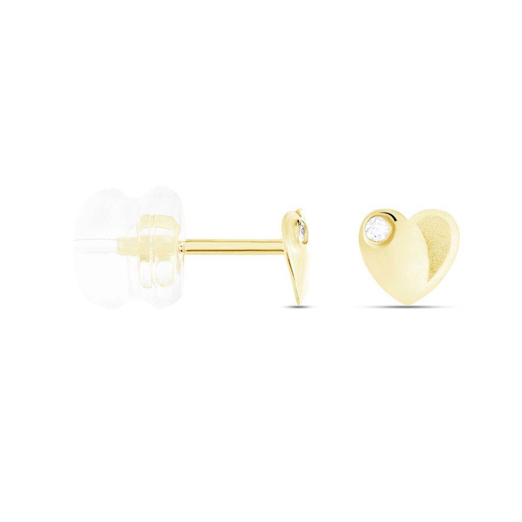Boucles D'oreilles Puces Daria Coeur Plein Or Jaune Oxyde De Zirconium