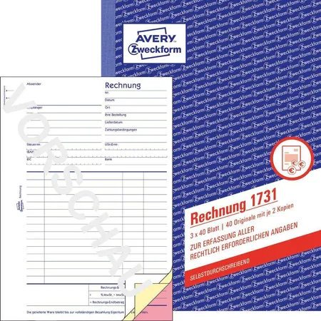 Avery Zweckform 1731 Rechnung, A5, selbstdurchschreibend, 3x40 Blatt