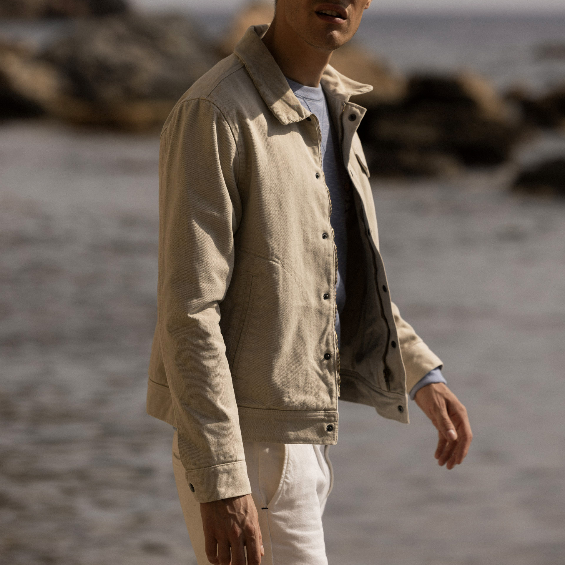 Blouson beige col en velours coton - modèle seillon